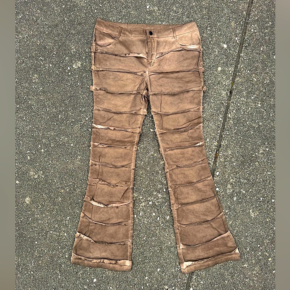 DOLLS KILL DARKERWAVS Brown Atmosphere Strappy Distressed Bootcut Pants 2X XXL